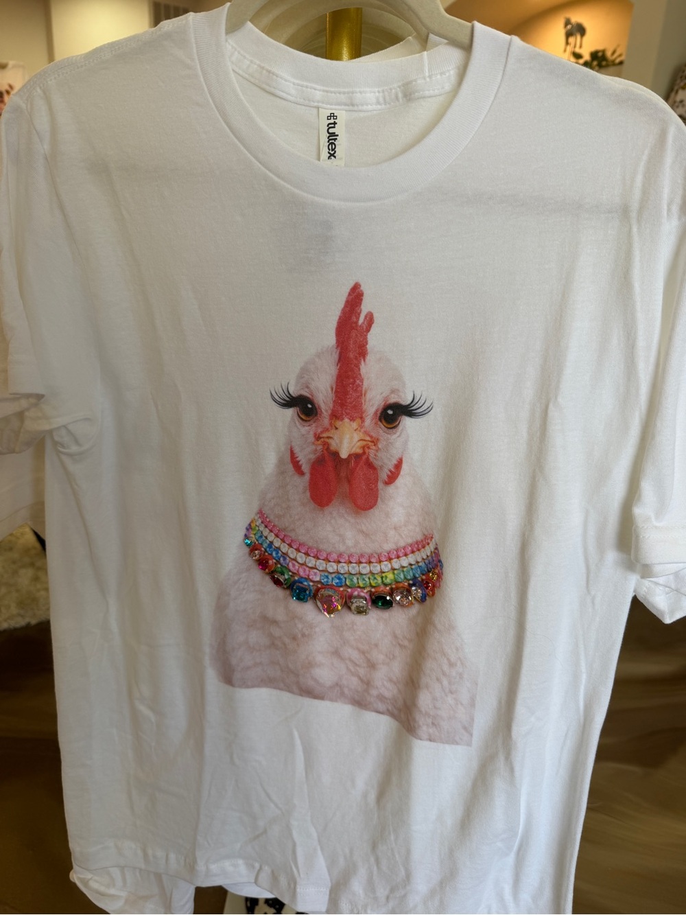 Tultex White Tee with Jeweled Chicken Portrait